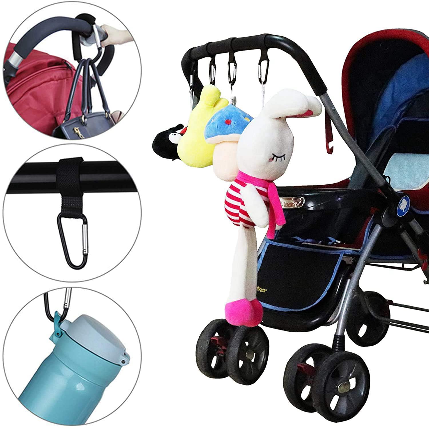 Safe-O-Kid® Strong Metal Non-Slip Buggy/Pram Clips (Pack of 2) – Universal Stroller Hooks for Bag Holder, Durable & Secure- Black
