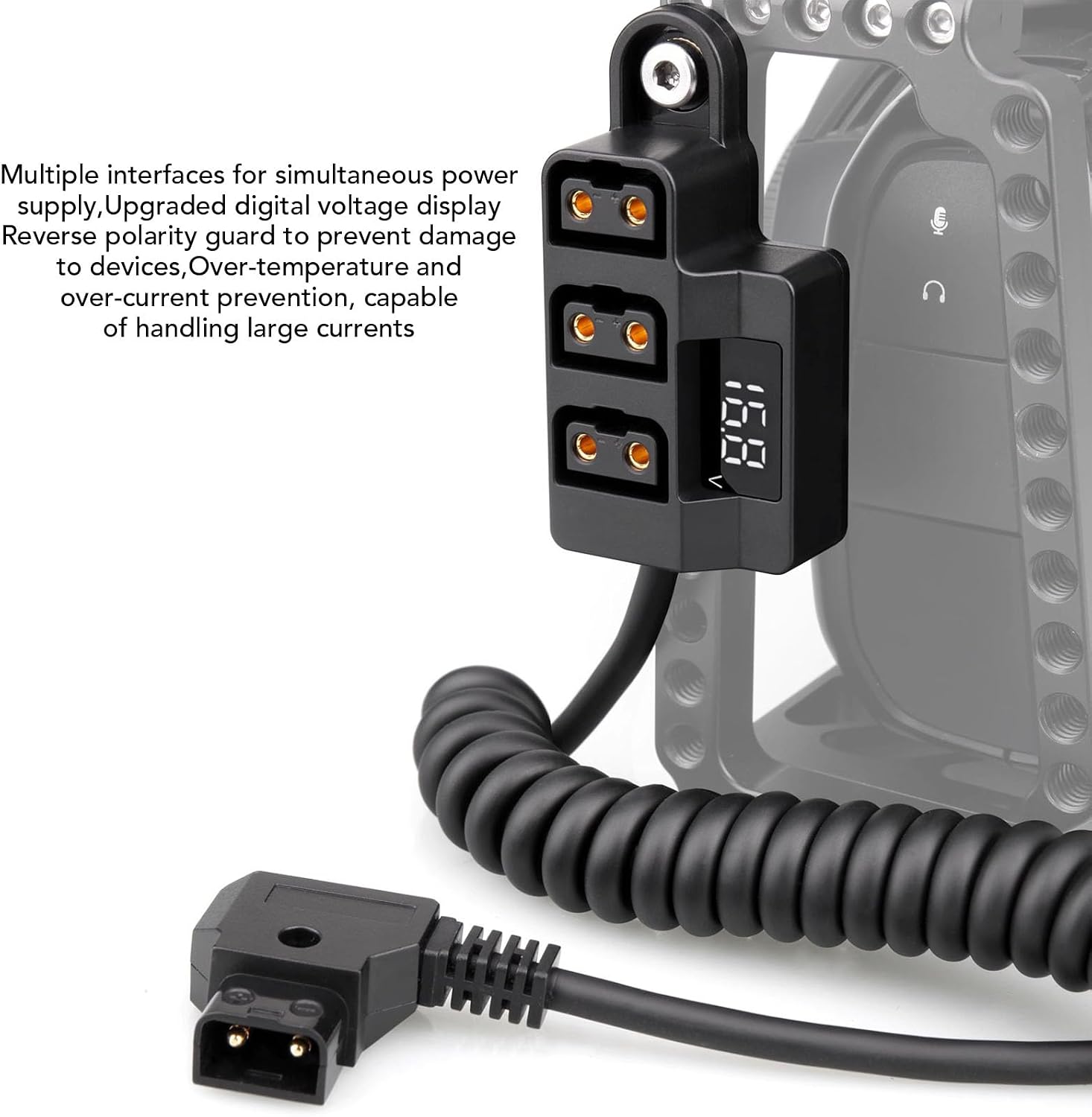 D Tap 1×3 Power Splitter Adapter with Voltage Display, for Anton B Type V Mount Camera Battery, D tap Male to 3 Port Female Splitter Power Cable Hub Connector