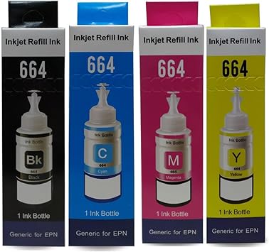 EcoTank 664 Ink Set 4 Colors Equivalent Compatible with Melsan Epson