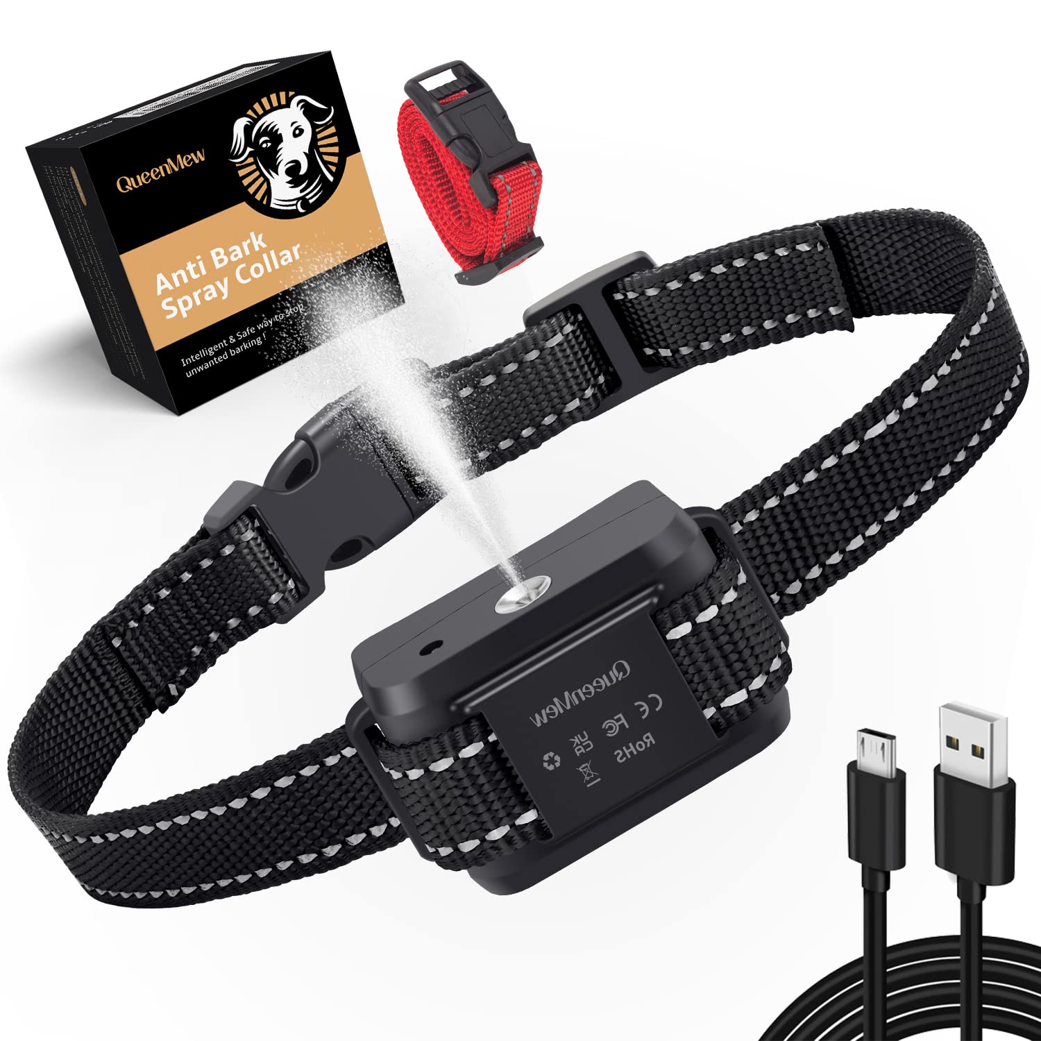 bubbacare Collar Antiladridos, antiladridos para Perros, Dispositivo antiladridos, Collar Automático de Spray Anti-ladridos Recargables y Seguros Sensibilidad y Volumen Ajustables