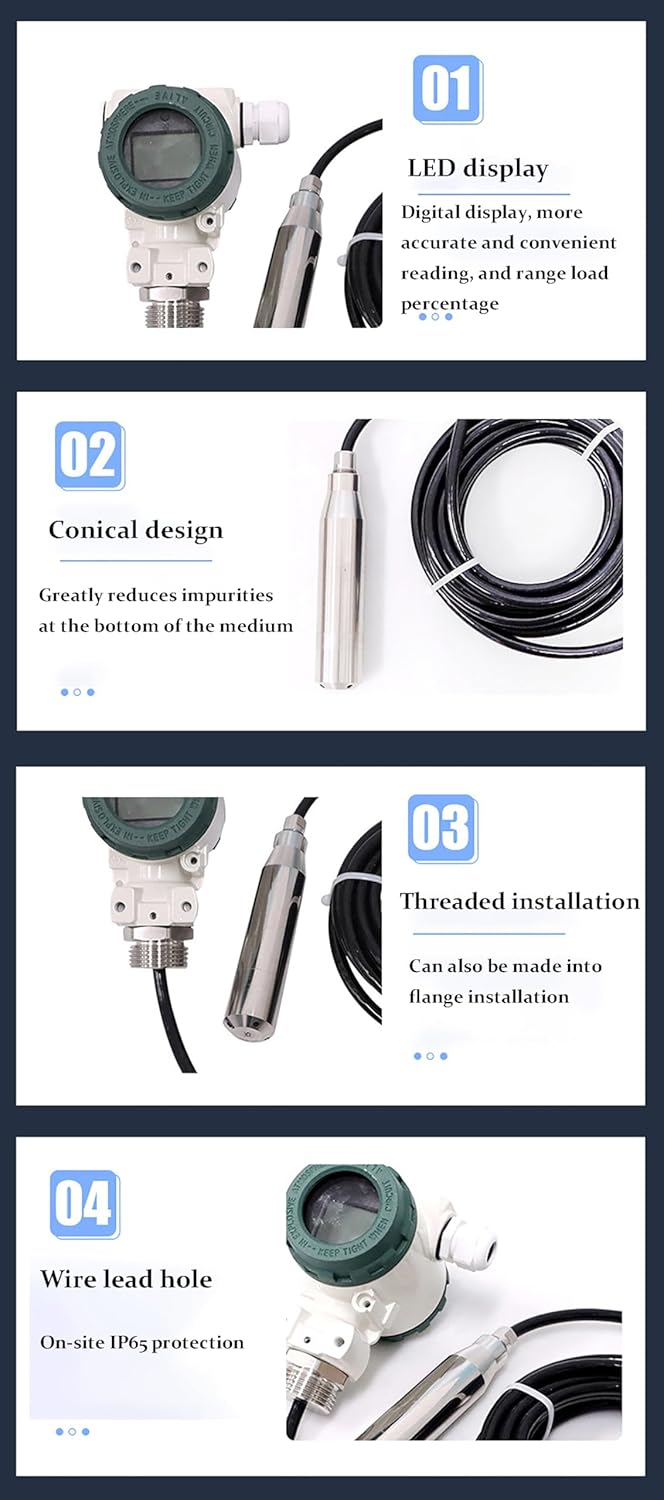 4-20mA Smart Water Level Sensor Detector, Submersible Liquid Level Transmitter, Water Level Sensor, Throw in Type Water Level Sensors with LED/LCD Display