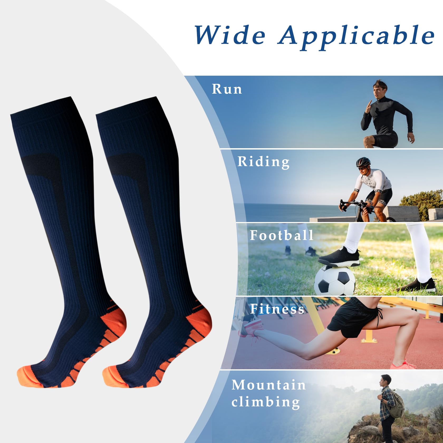 1 Paio di Calze Sportive a Compressione per Uomo e donna, Calze a Compressione Graduata Alte Fino al Ginocchio per l'Atletica, la Corsa, il Ciclismo, l'Allattamento, L/XL, Blu marino