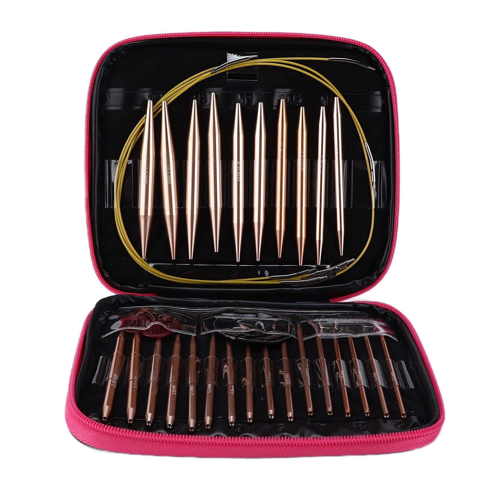 Juego de Agujas Circulares de Aluminio, 26 Piezas, Manijas Ergonómicas, Kit Intercambiable con Estuche de Almacenamiento