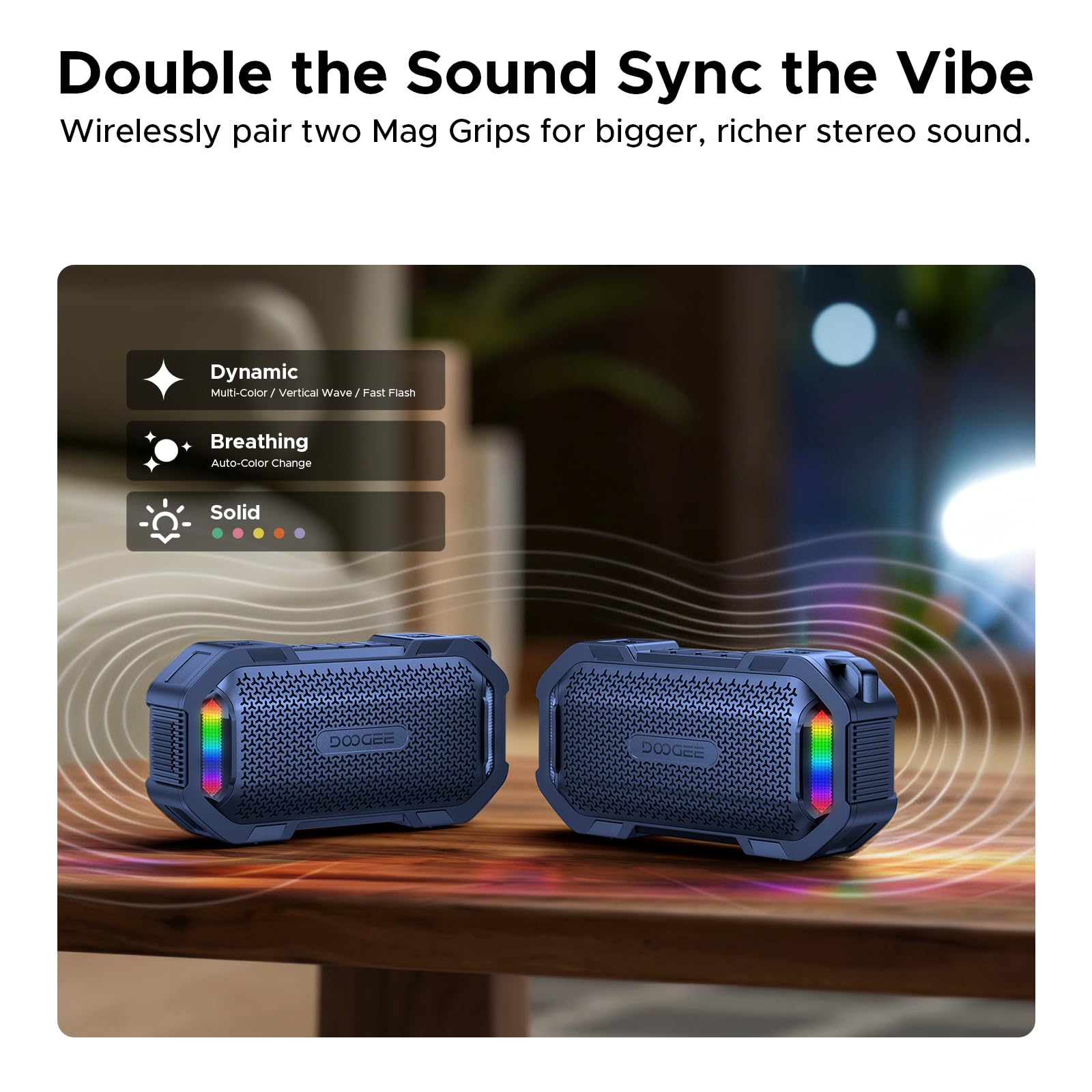 Magnetischer Tragbarer Lautsprecher, 15W Stereo Sound mit TWS Koppelbar, IP67 Wasserdicht 1,5m Stoßfest, Kabelloser Lautsprecher mit RGB-Lichtern, 10Std Akku Speaker für Reisen Outdoor, Blau