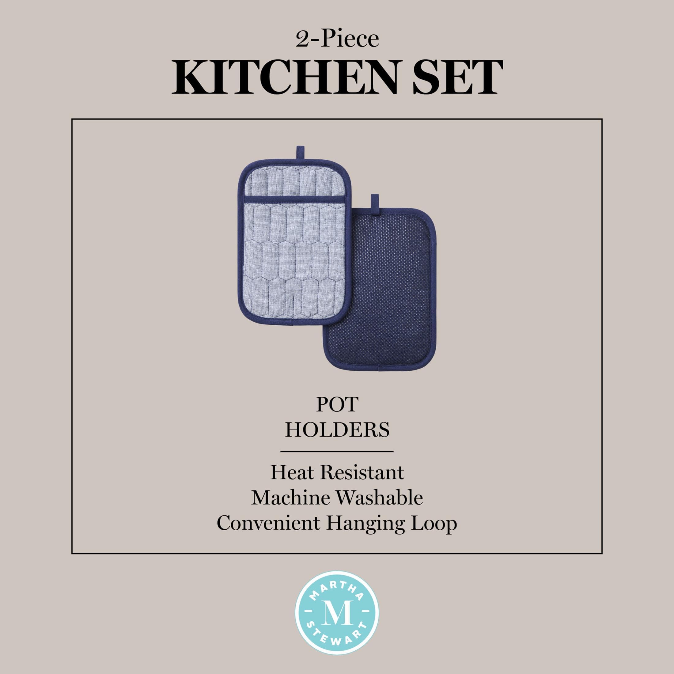 MARTHA STEWART Set di 2 presine trapuntate a nido d'ape in chambray, 100% cotone, impugnatura flessibile in silicone antiscivolo, resistente al calore, rosso, 17,8 x 25,4 cm