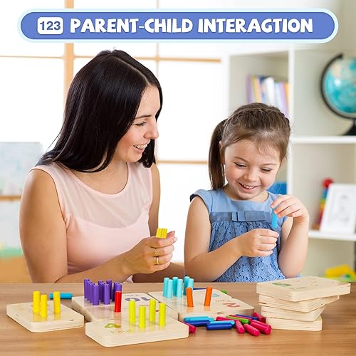 Miniatura 5 de Bloques de números de madera Montessori y tableros de clavijas para contar manipuladores educativos de matemáticas para niños pequeños y niños de