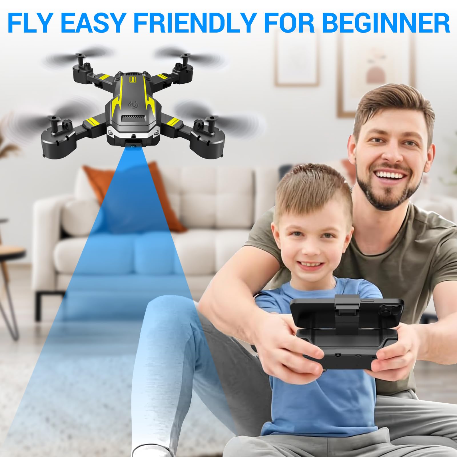 Drone con Doppia Camera HD per Principianti, Drone Pieghevole per Bambini, 3D Flip, Decollo/Atterraggio 1 Tasto, Modalità Headless, Volo a Waypoint, per Bambini o Novizi, 2 Batterie