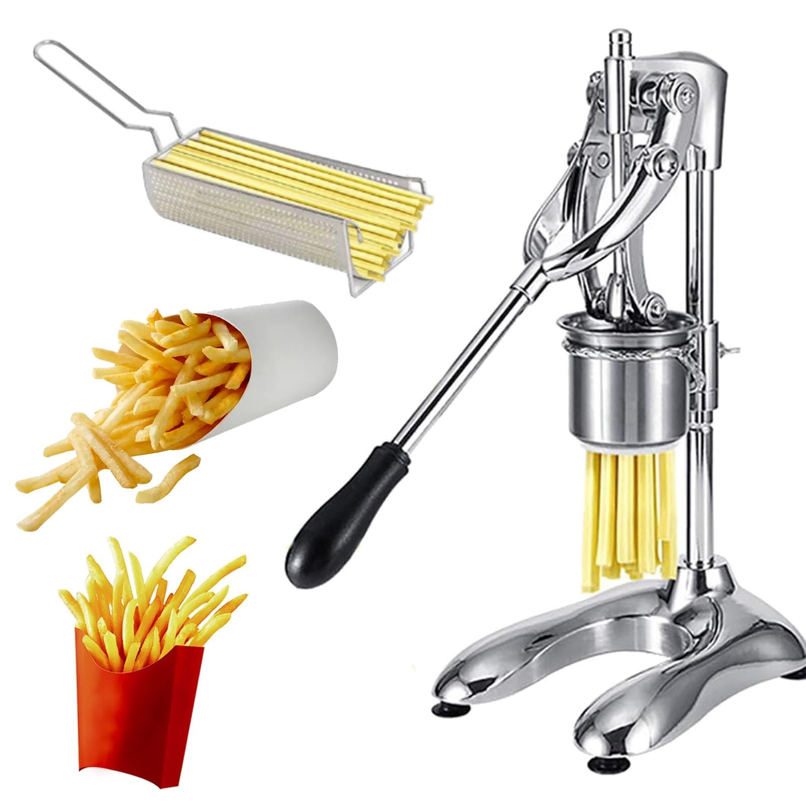 Prensa de patatas manual de acero inoxidable extrusora con cesta para freír para uso doméstico y comercial