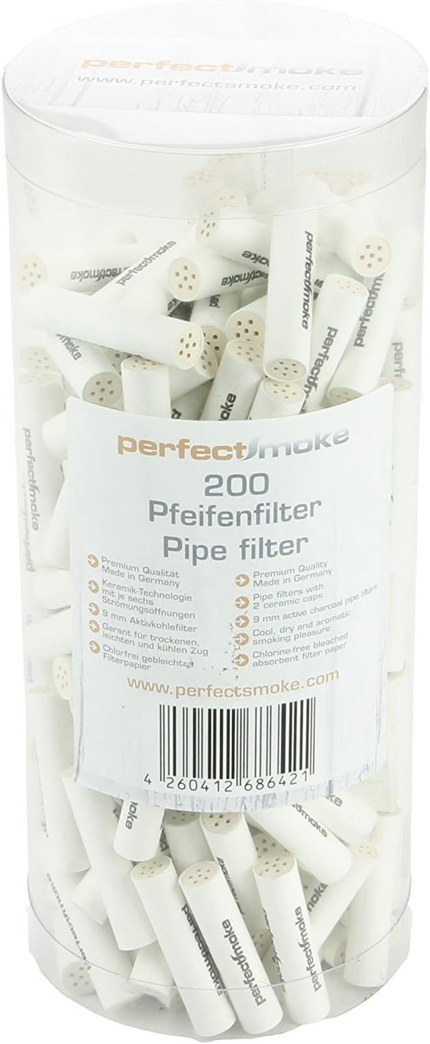 Perfectsmoke Premium Pipe Filters 9 mm box 200 Carbon Filter Chlorine-Free for Dry, LightWeight and Cool Pull Made in Germany