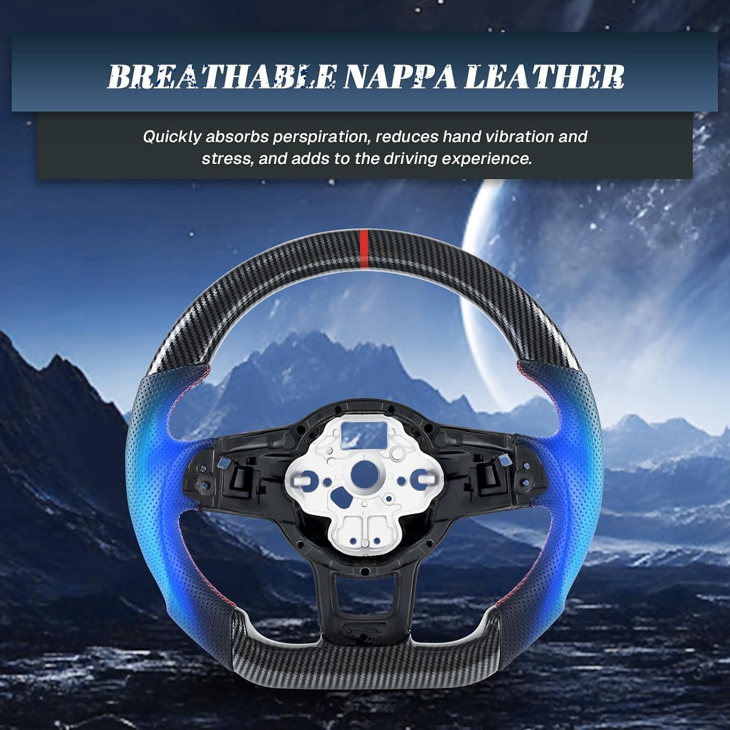 Hydro-Dip Carbon Fiber Steering Wheel D-shaped Nappa Perforated Leather Flat-bottom Steering Wheel for Volkswagen GTI/Golf MK7