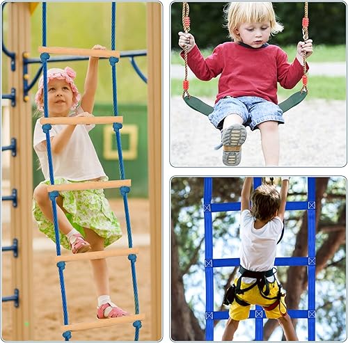 Miniatura 2 de Slsy Carrera de obstáculos Ninja Warrior para niños, kit de línea de floja Ninja duradera de 50 pies con accesorios completos, equipo de juego con