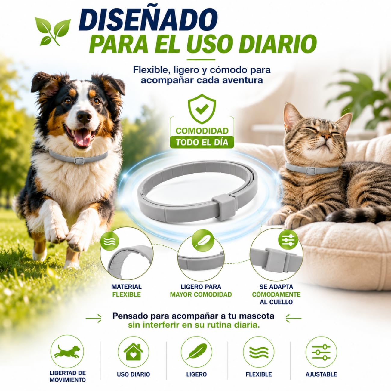Collier antiparasitaire Chien - 8 Mois de Protection - Contre Les puces, tiques, moustiques, acariens et poux - 100% Naturelles (70 cm 1Unité)