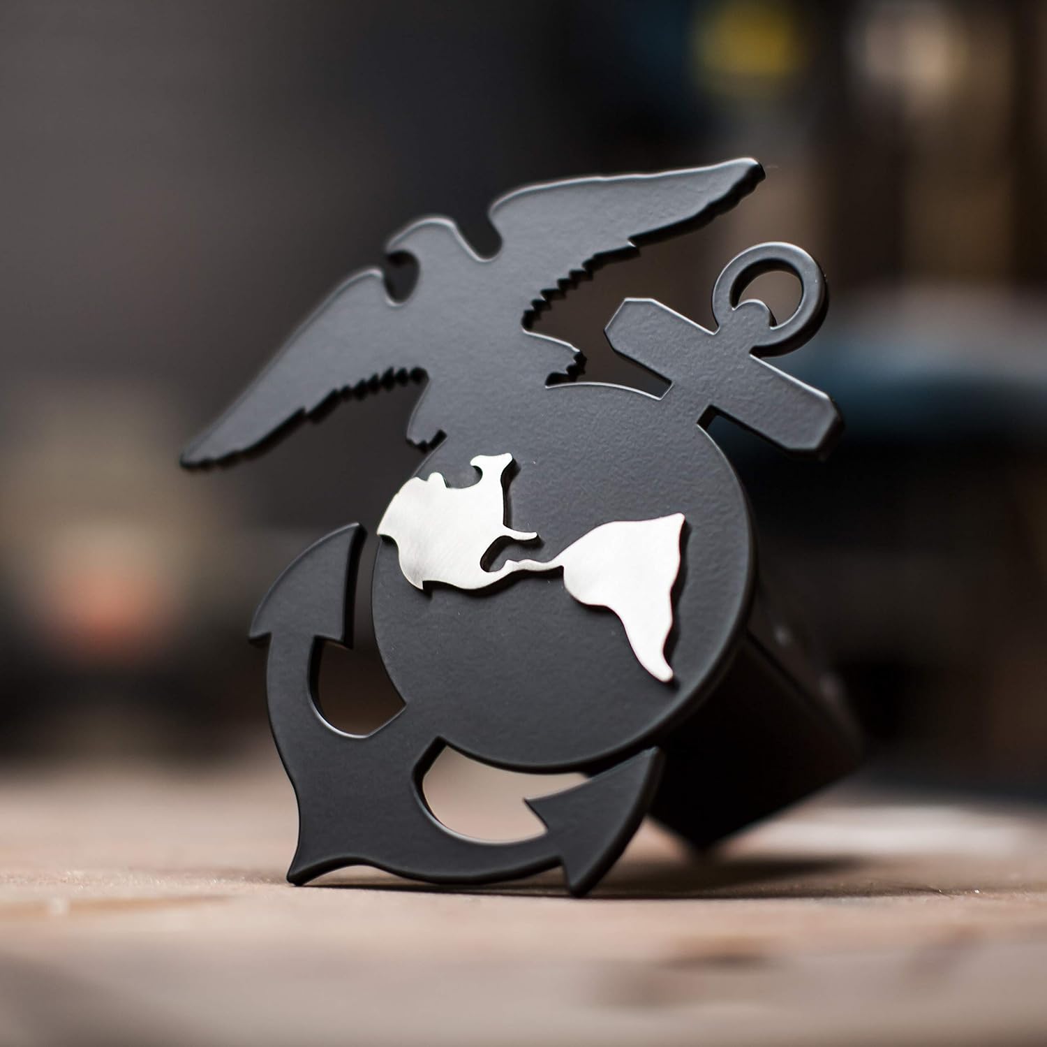 Kempter Kustoms Marine Corps 2" Receiver Custom Black Steel and Stainless Trailer Hitch Cover