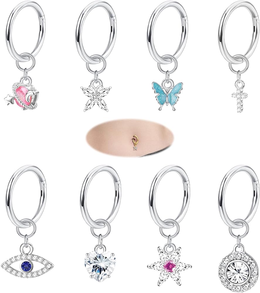 Set 3 Anelli Ombelico In Acciaio Chirurgico 316L Con Zirconi - Cuore, Farfalla E Diamante - Foto 11