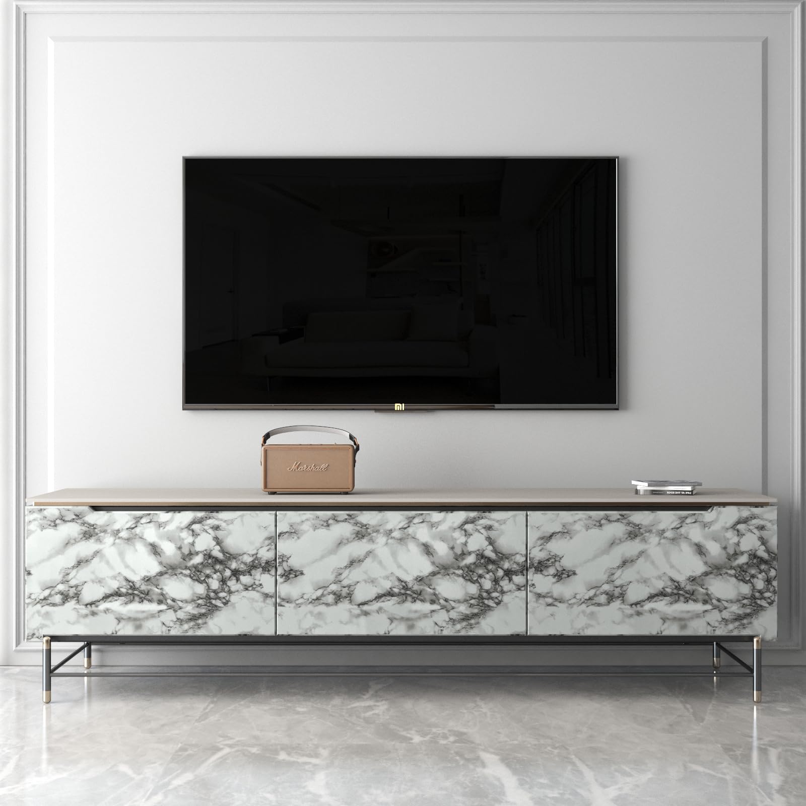 VIOPVERY Carta da parati effetto marmo bianco e nero, 40 x 1000 cm, carta da parati con effetto marmo, carta da parati autoadesiva autoadesiva impermeabile, facilmente rimovibile, per piano di lavoro