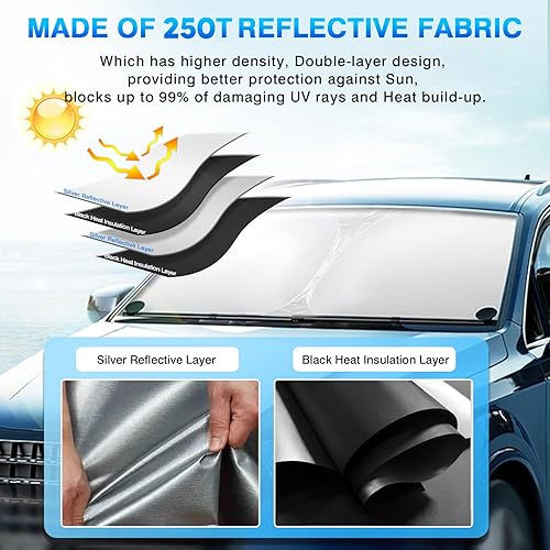 Miniatura 4 de KUST Parasol para parabrisas de ajuste personalizado para Nissan Murano 2015-2023, protector de parasol plegable, bloquea los rayos UV para mantener