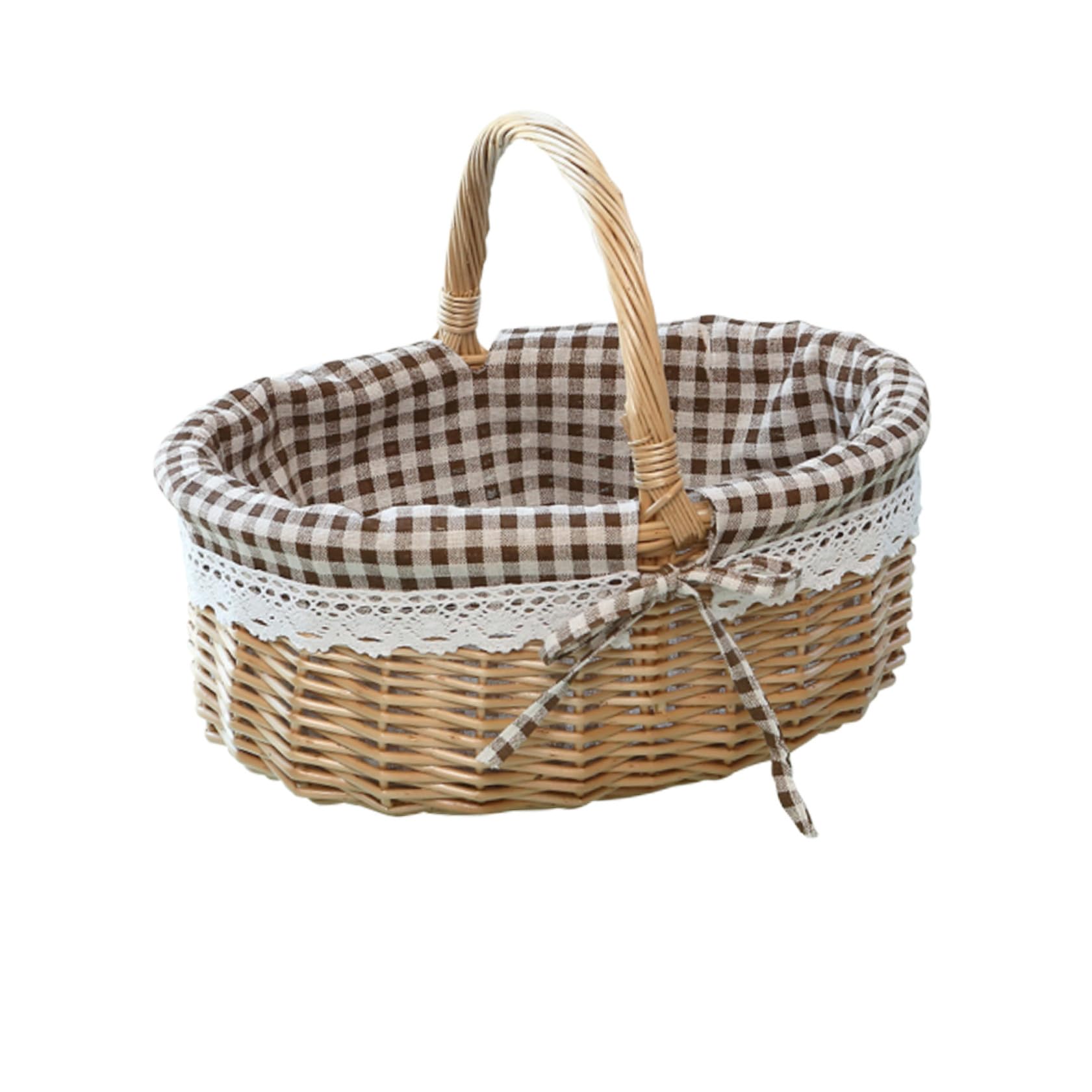 PRETYZOOM Cesta De De Ratán Ideal Para Frutas Verduras Pan Almacenamiento De y Picnic Diseño De Cuadros