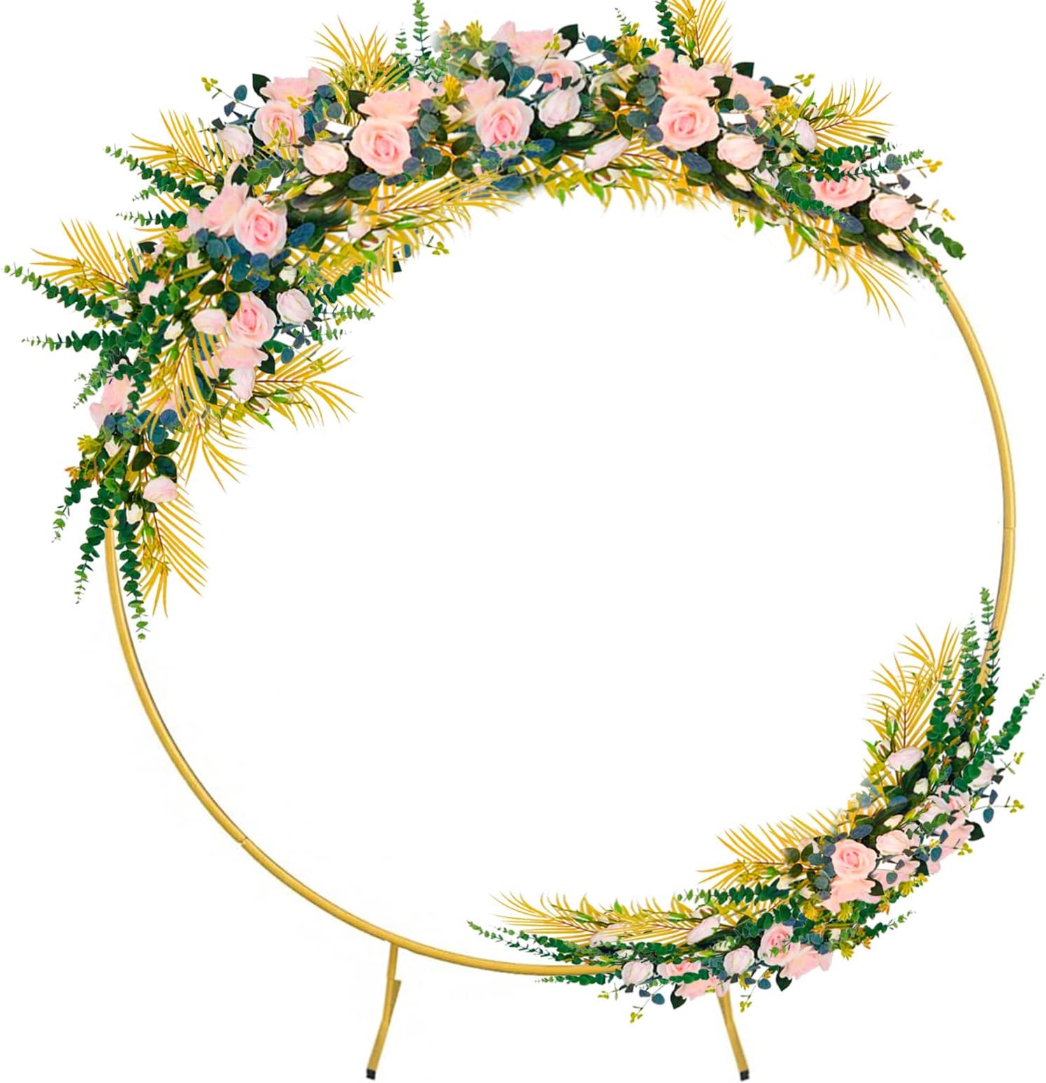 Round Backdrop Stand, 7.2ft Iron Circle Wedding Arch, Balloon Flower Ring Stand Circle for Wedding, Birthday Party, Garden Decoration Gold (2.2M, Gold)