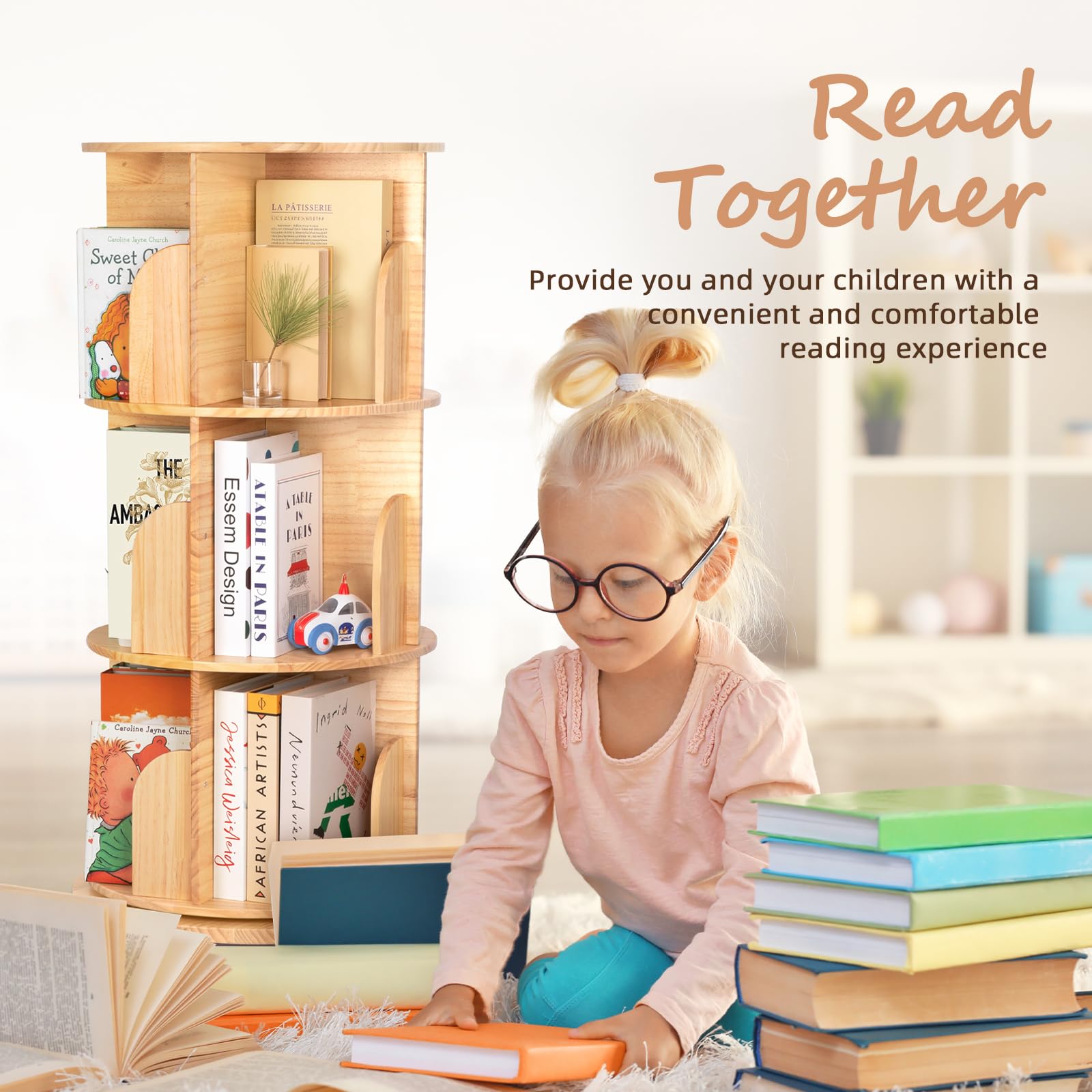 Amazon.com: OOOK 3 Tier Rotating Bookshelf Tower, Montessori