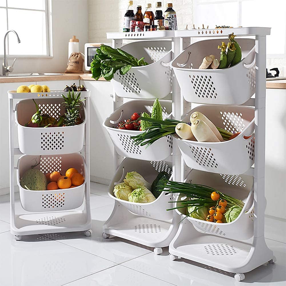 Amazon.com: YINZINR 3 Layers PP Laundry Storage Basket, 3.98kg/8.77lbs  Organizer Shelf Rolling cart, Dirty Clothes, for Kitchen Bedroom Bathroom :  居家與廚房