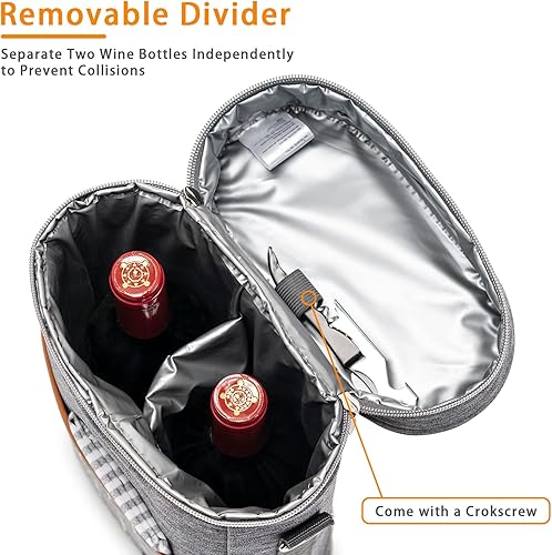 Miniatura 6 de BABEYER Bolsa de vino con aislamiento para degustación de vino, fiesta, viajes, playa, restaurante BYOB, eventos deportivos, regalos de vino para