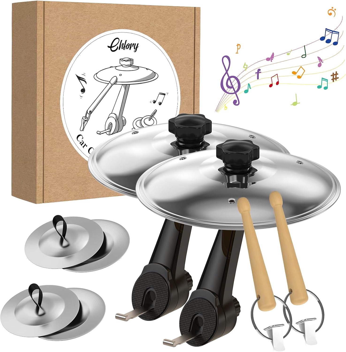 2-Pack Car Cymbal Air Vent,Mini Drum Crash Cymbal Set With Mini Drum Sticks & 4 Thumb Cymbals,Compact and Durable Car Accessory Compatible with Most Vehicles (Silver)