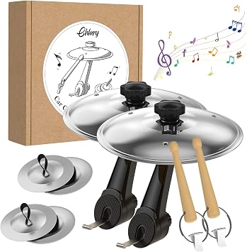 2-Pack Car Cymbal Air Vent,Mini Drum Crash Cymbal Set With Mini Drum Sticks & 4 Thumb Cymbals,Compact and Durable Car Accessory Compatible with Most Vehicles Silver