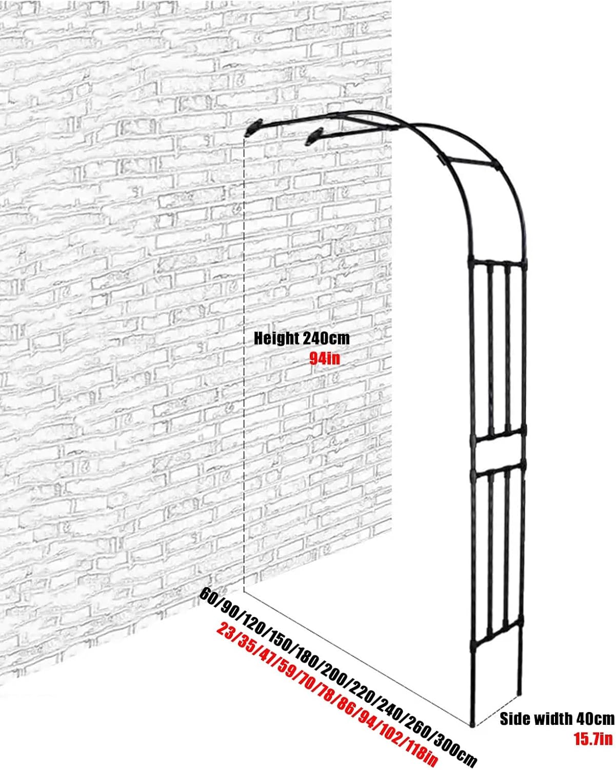 Steel semi Garden Arch, Garden Arch for Floral Vines, Garden Arbor for Various Climbing Plant, Outdoor Garden Lawn Backyard, Weather Resistant, Assemble Freely(White,23x15.7x94.5in)