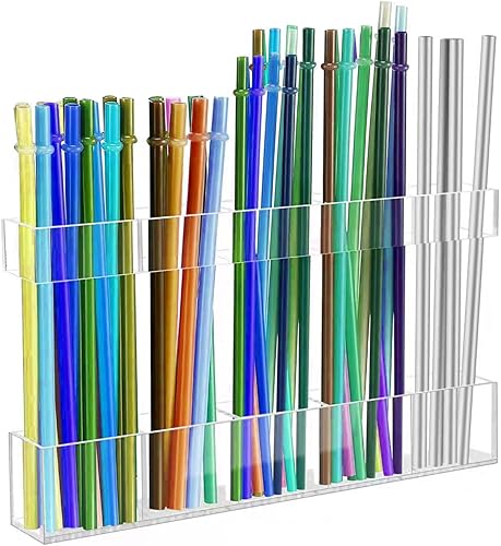 9.5' Cabinet Door Straw Rack, Super Sticky Squares, Adjustable Reusable Straw Di