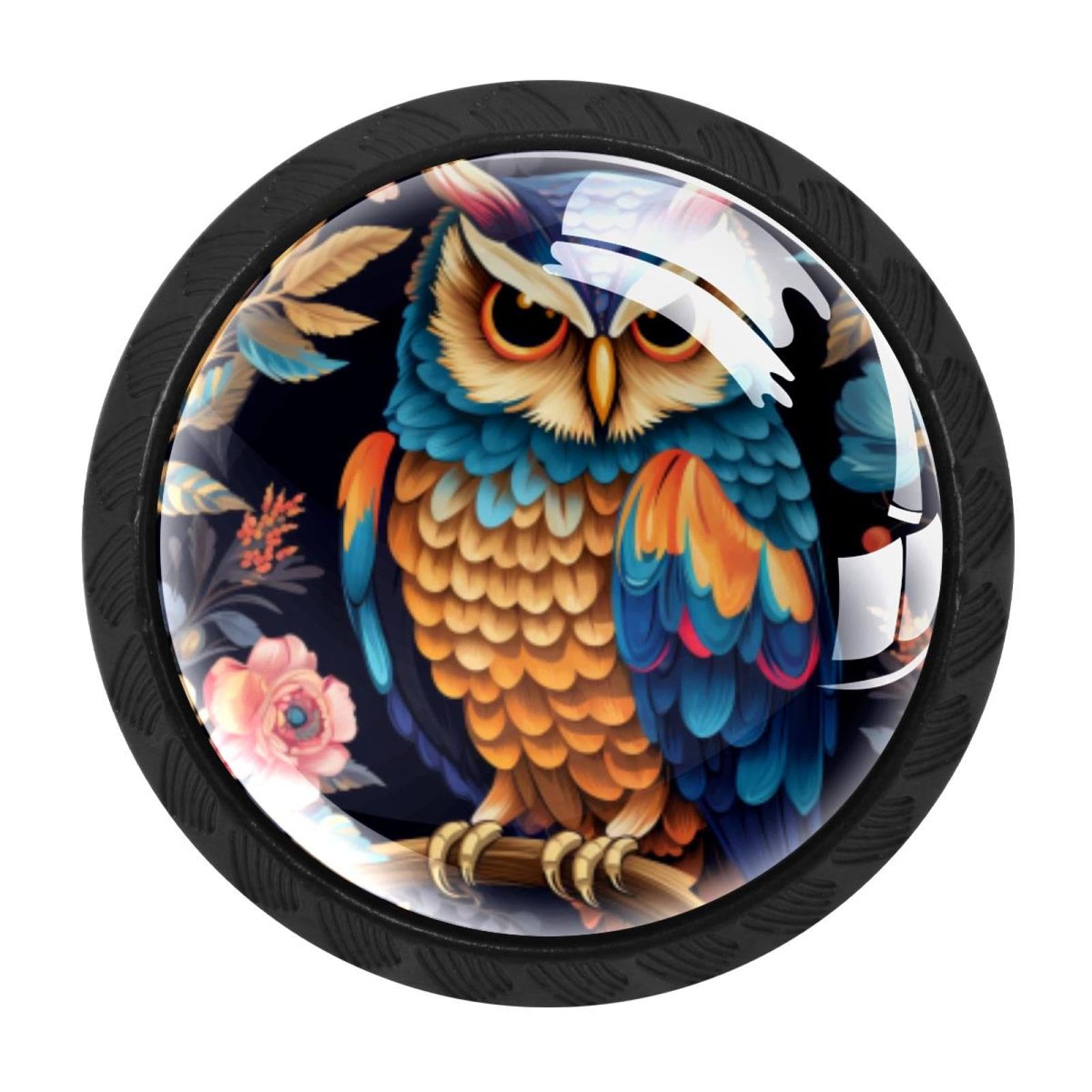 CHENZZZZ 4 Pieces Round Cabinet Knobs Rustic Dresser Knobs, Drawer Cupboard Wardrobe Cabinet Pulls Handles Hardware for Home Kitchen Furniture, Owl