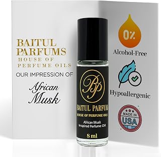 Comparable to Afrikan Musk Clear Alcohol-Free Perfume Oil – 8ml Travel Size Roll-On Glass Bottle, Long Lasting Fragrance, 98% True-to-Scent, Clean Scent Perfume, Main Accords - Woody, Amber