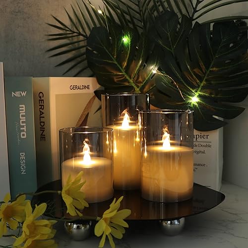 Miniatura 3 de GenSwin - Velas LED sin flama en recipiente de vidrio con control remoto de 10 teclas funciona con pilas