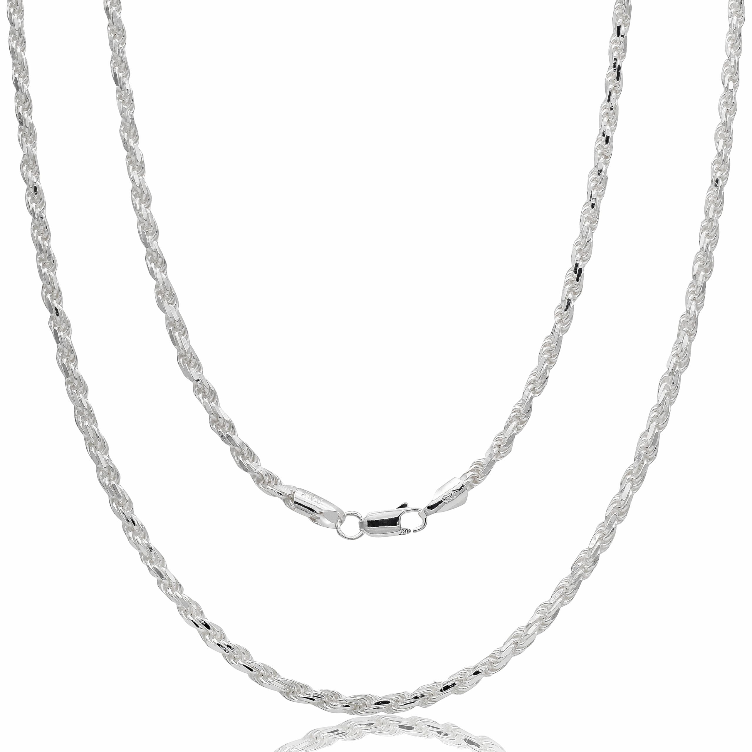 Aka Gioielli® - Chaîne Maille Corde 4mm Argent Sterling 925 Massif - Collier Homme Femme Longueur: 50 55 60 65 70 80 90 cm