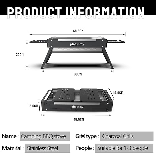 Miniatura 2 de Portable Charcoal Grill Foldable Grill, Small Grills Outdoor Cooking for Travel Camping Smoker BBQ Grill Stainless Steel Table Top Grill Charcoal