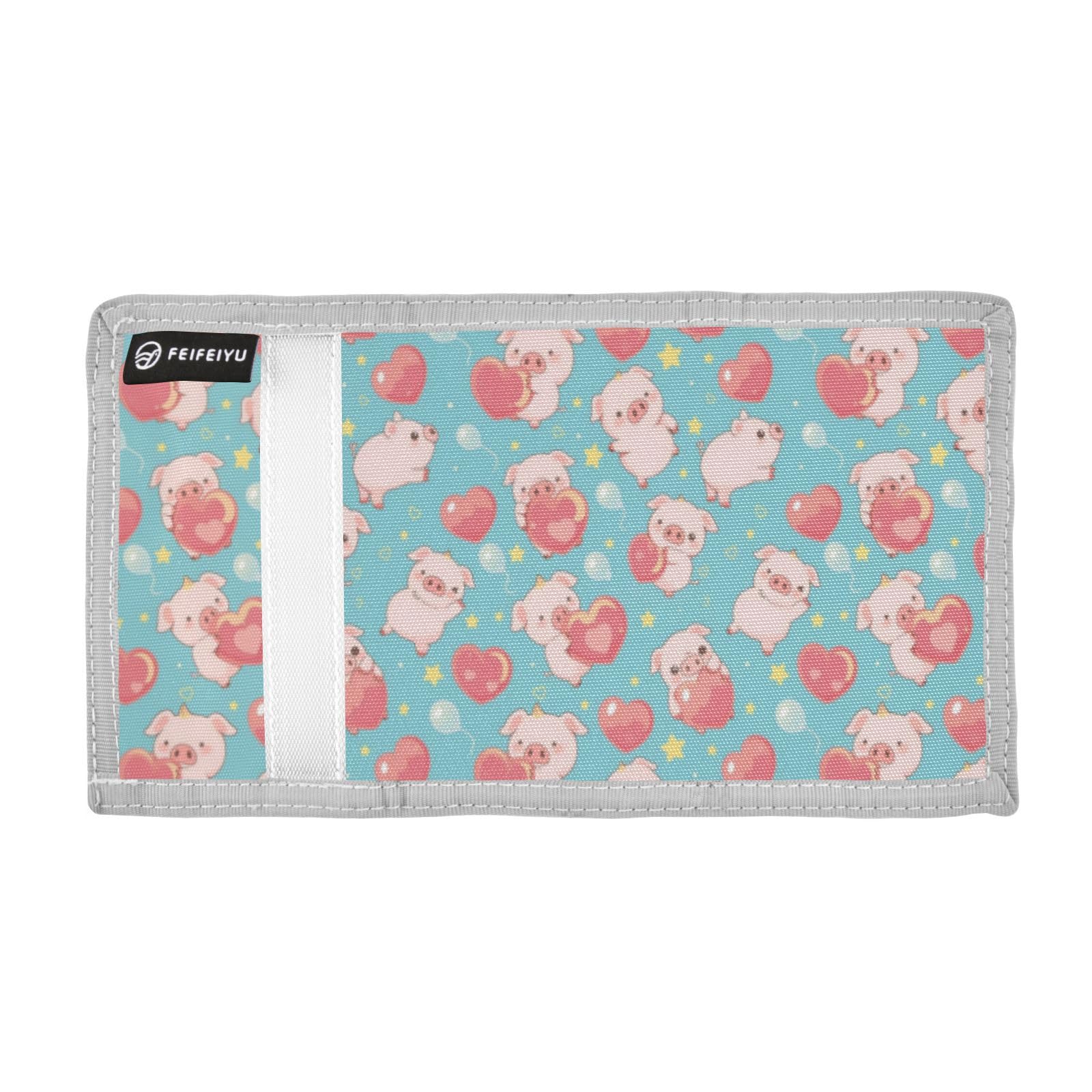 Wusikd Cute Pink Piglets Kids Wallet for Boys Girls Heart-shaped Stars Toddler Trifold Wallet Novelty Wallet for Teens Women Men