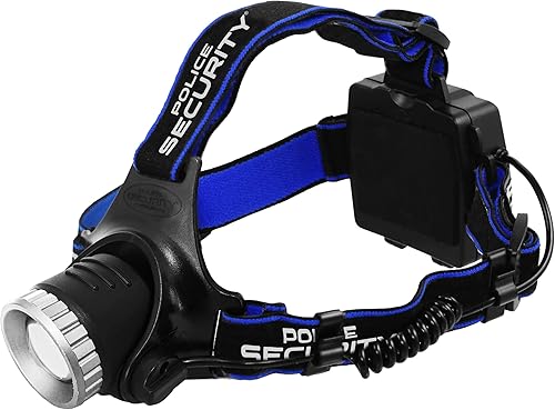 Police Security Elite - Linterna frontal opaca 615 lúmenes 7 horas de duración de la batería camping, caminar, pesca resistente a la intemperie