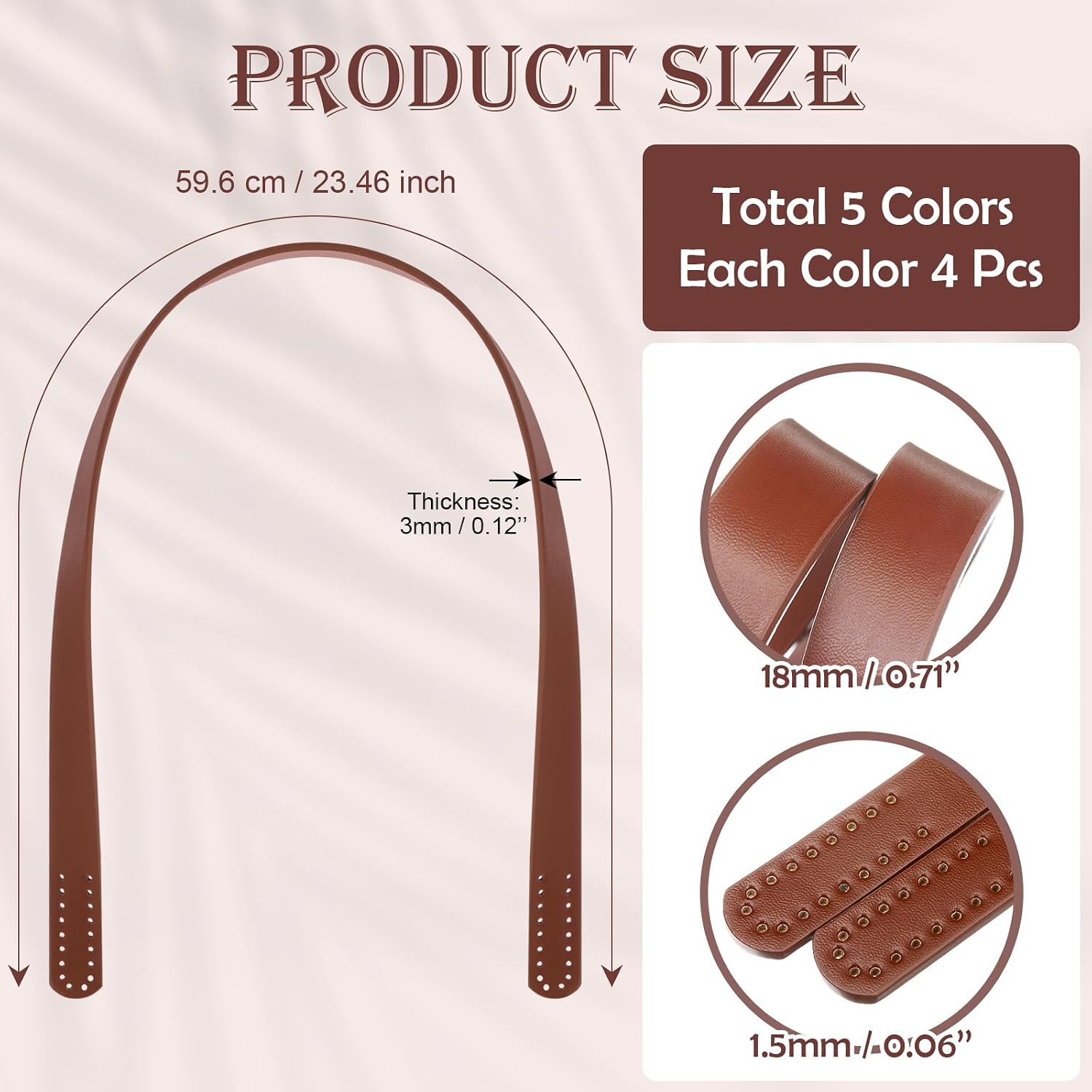 SilTriangle 20 Pcs PU Leather Purse Bag Handles 5 Colors 23.4" Leather Purse Straps Sewing on Handle Replacement for DIY Crochet Wallet Tote Bags Repairing Making Supplies(Elegant Color)
