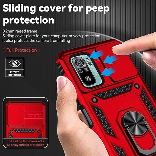 Miniatura 9 de Funda para Redmi Note 10Redmi Note 10SPoco M5S con protector de pantalla de vidrio templado y cubierta de cámara deslizante, anillo magnético