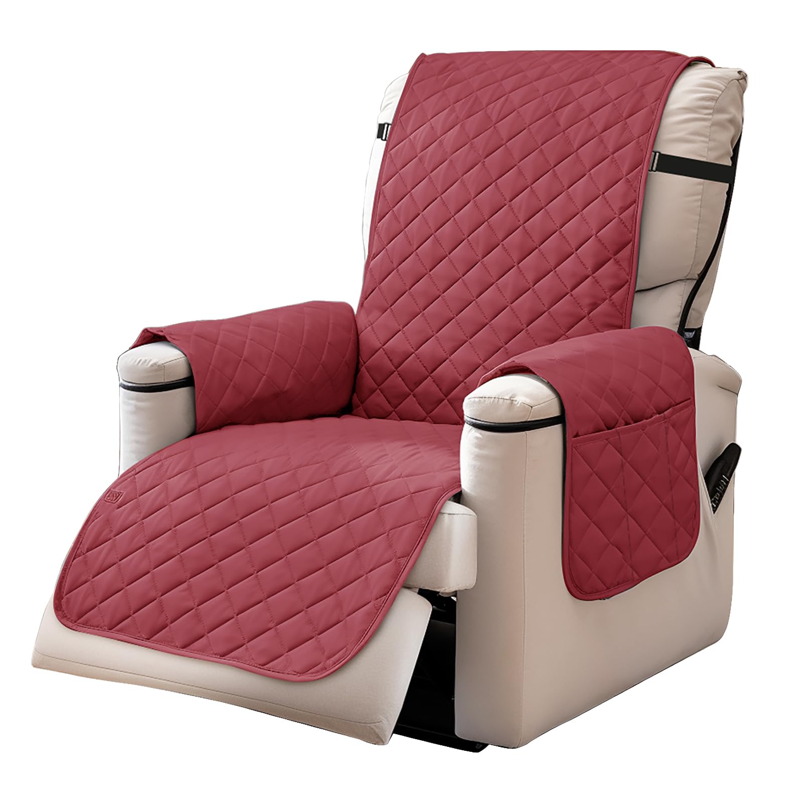 Teynewer Reversible Recliner Sofa Covers Water Repellent Chair Covers Furniture Protector for Recliner Chair with Elastic Straps for Kids Pets Sitting Width Up to 22"