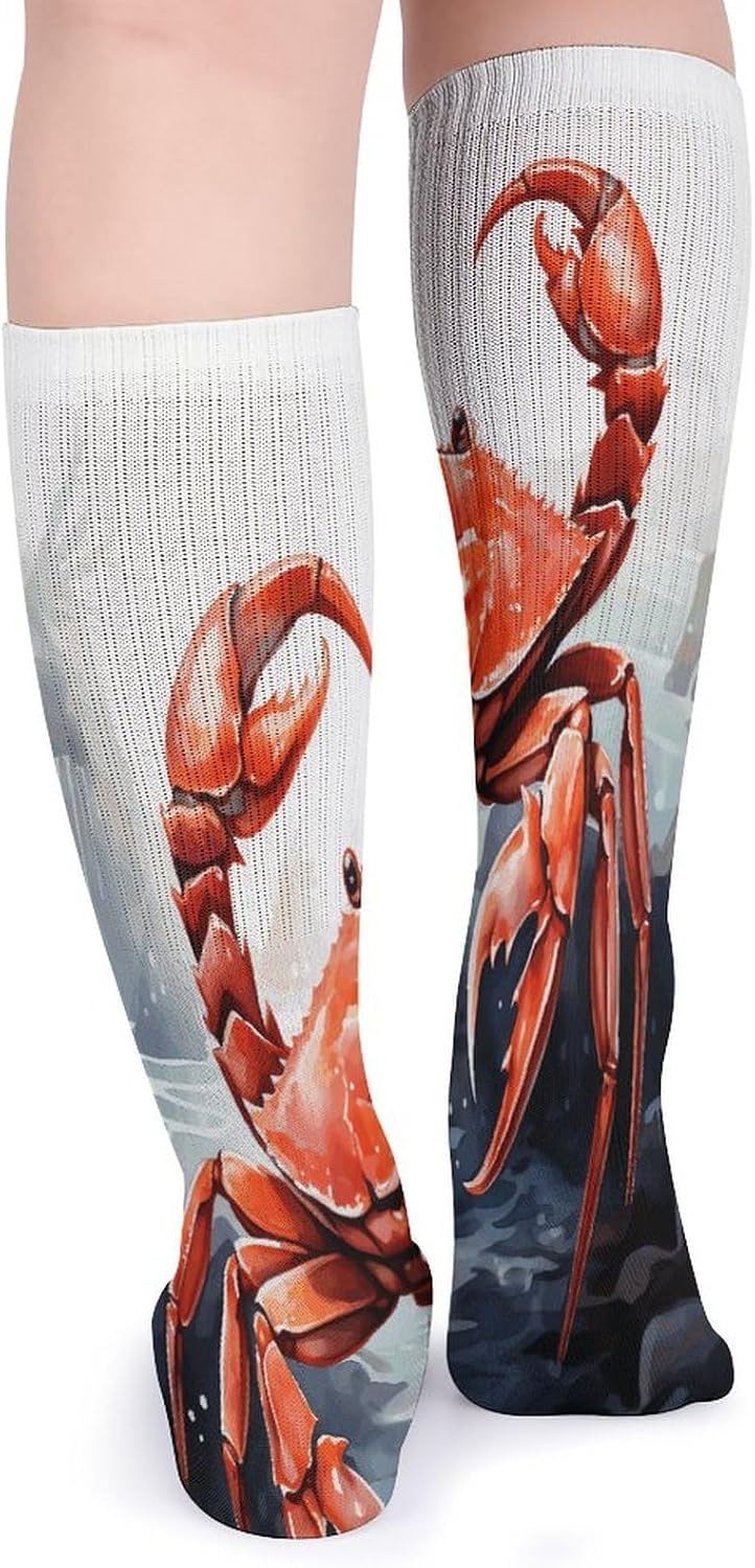 Red Crab Sea Crew Socks Cozy Casual Calf Socks Lightweight Long Work Sock Breathable Athletic Sock for Hiking Sports Running 5 Pairs