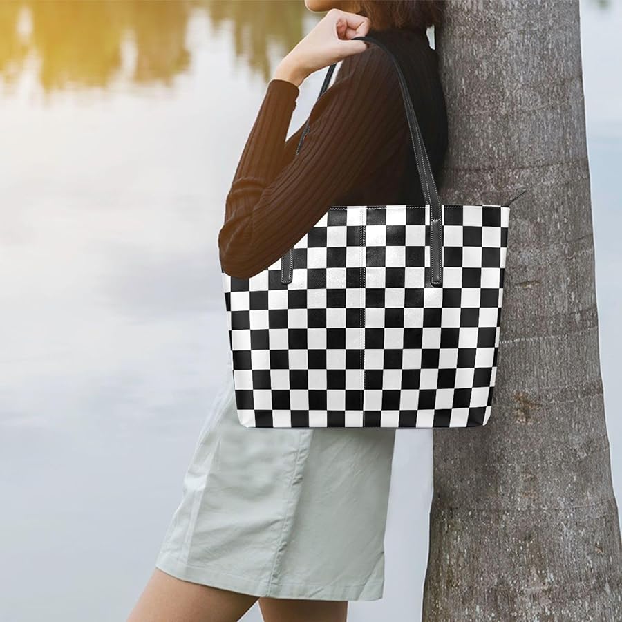 Amazon.com: MNSRUU Tote Bag Black and White Checkered Tote