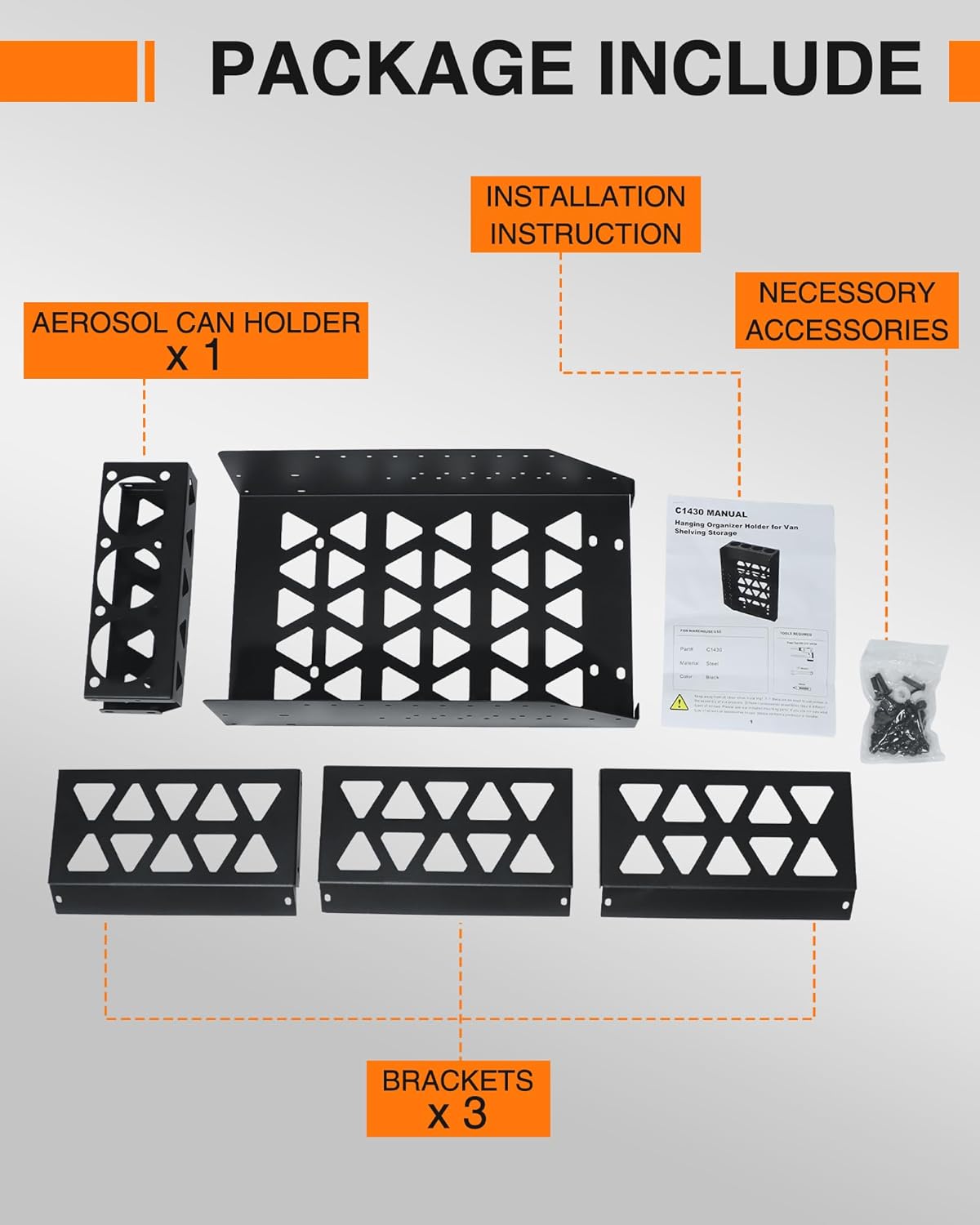 MELIPRON Work Van Tool Box Organizer Aerosol Spray Can Holder for Cargo Van Shelving Storage Tools Box Hanging Tray