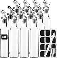 Hushee 12-Pack 8oz Clear Glass Olive Oil Dispenser Bottles with Spouts, Vinegar Cruets, Steel Funnel, Labels & Pen - Kitchen Storage Set