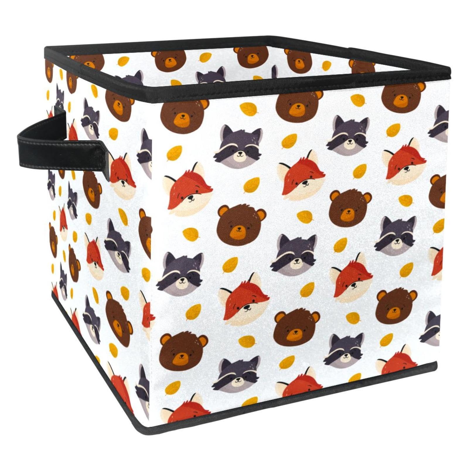 Boîte de rangement cube pliable en tissu avec poignées motif ours pour chambre