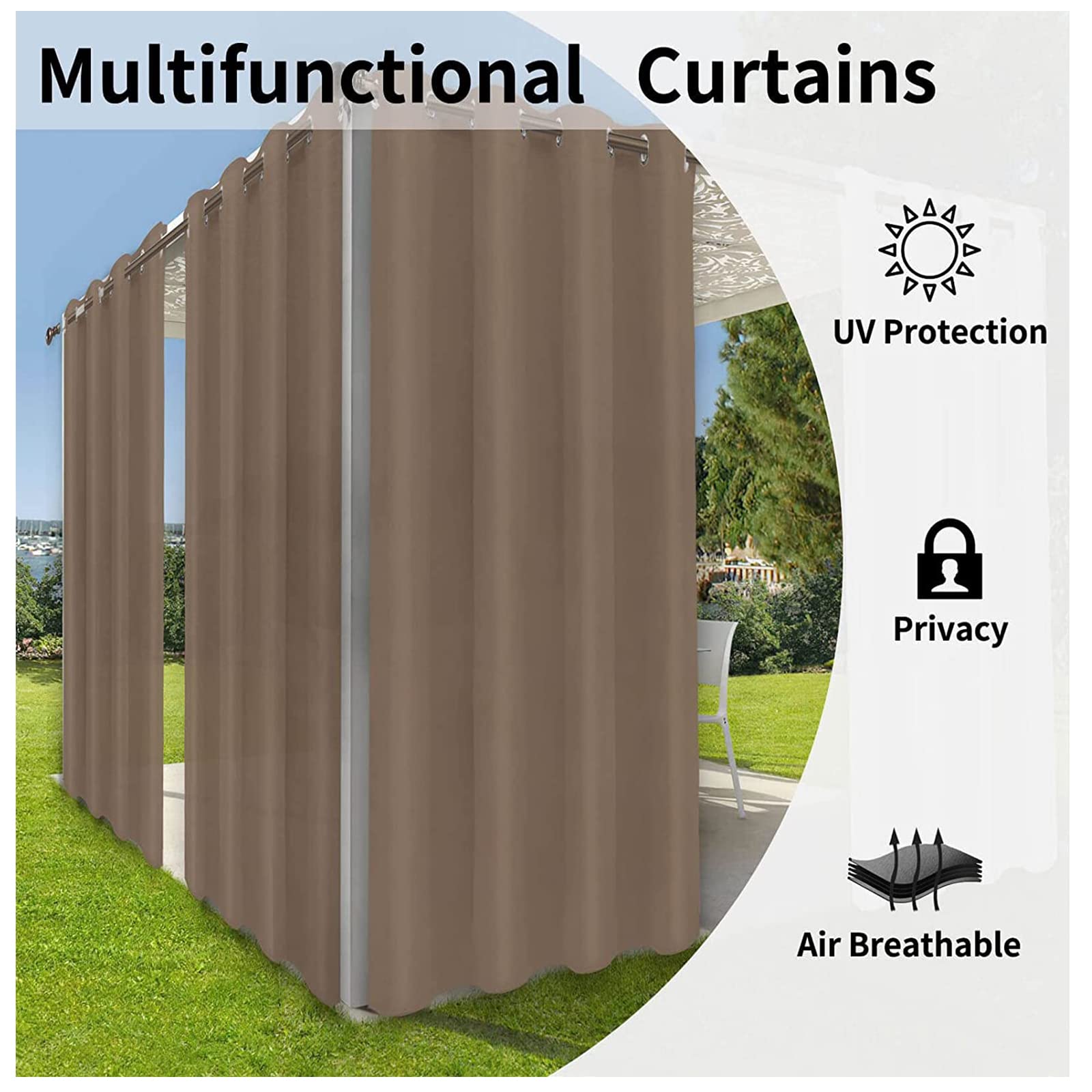 GIOBEL Outdoor Vorhang Wetterfest mit Ösen,Terrassenvorhang Wasserdichter Gartenvorhang Schutz vor Sonne Regen Wind Outdoor Vorhang für Terrasse, Balkon, Pergola & Pavillon, 1 Stück,120 * 213cm（W*H）