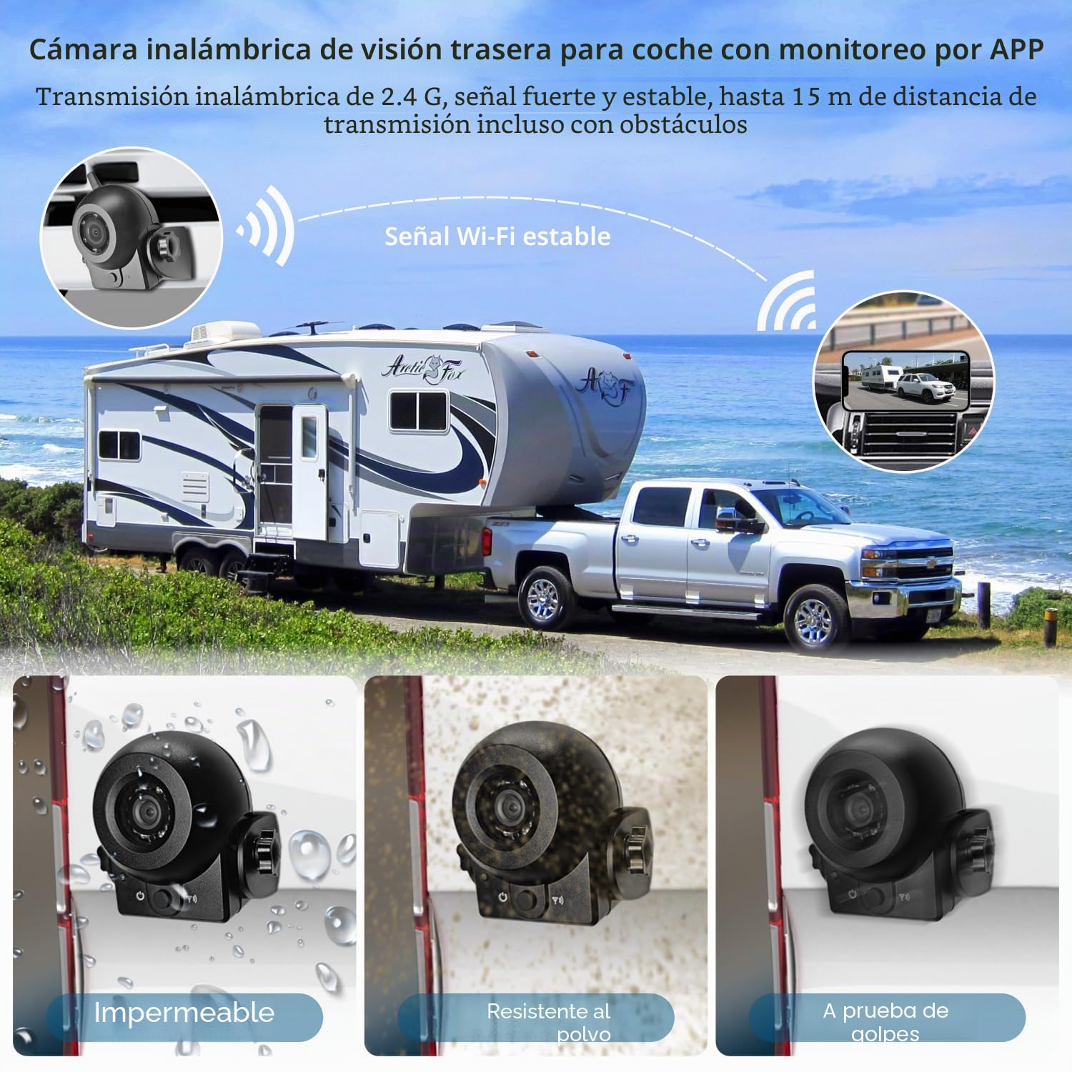 MSTING WiFi Cámara de visión Trasera Cámara de Enganche magnético WiFi para remolques, remolques de Viaje ect(Soporte para Android y iPhone)