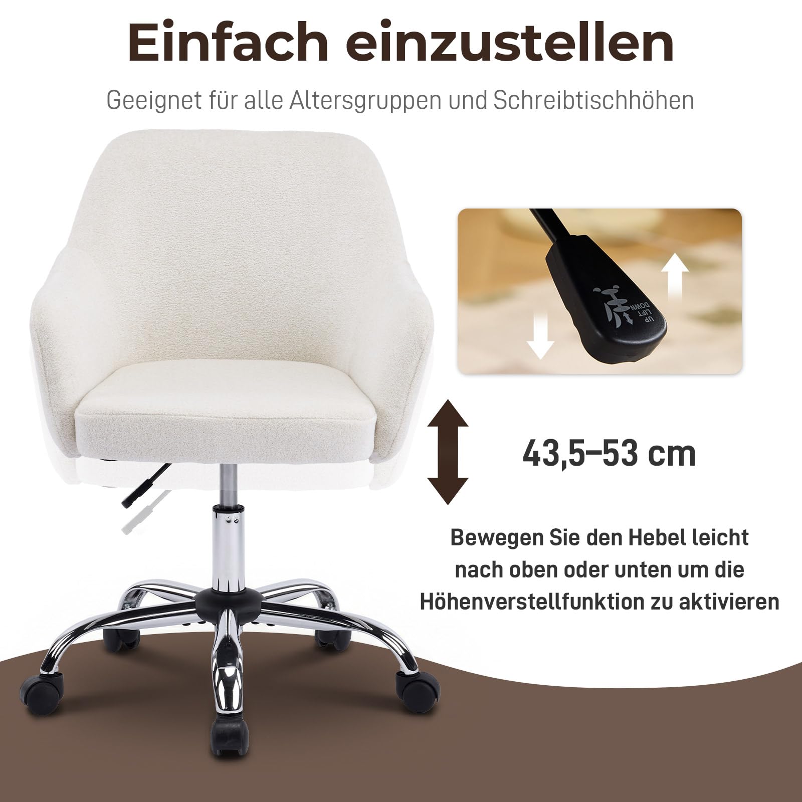 LEADZM Schreibtischstuhl, Bürostuhl, Drehstuhl, Sessel, Weiß | Homeoffice Stuhl, höhenverstellbar, Snowflake Velvet, für Arbeitszimmer, Schlafzimmer