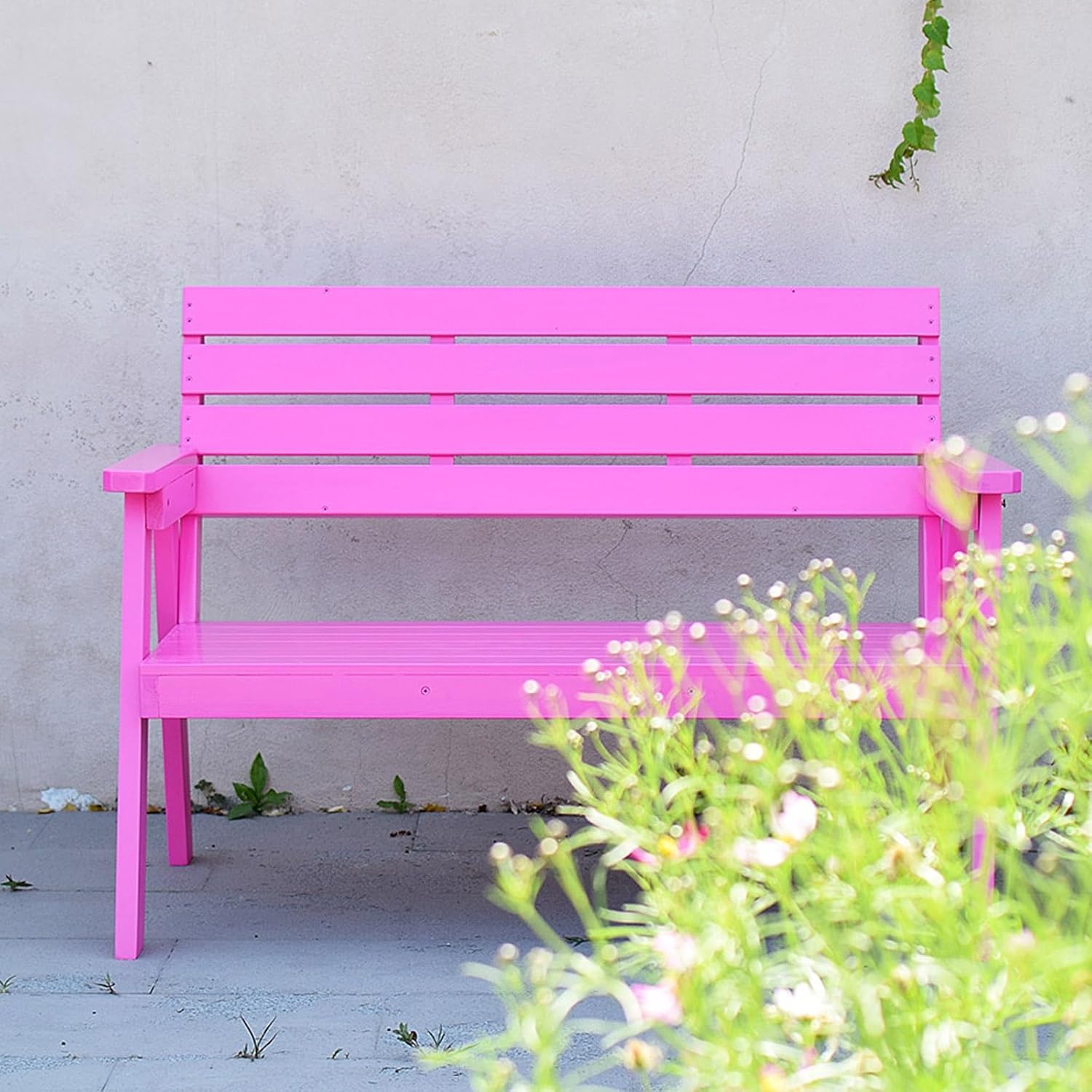 Outdoor Benches Weatherproof Wooden Garden Bench Small Patio Bench Pine Wood pu Painting Wooden Bench Applies to Garden Lawn Backyard and Indoor Wooden Bench Outdoor(Pinks,120cm)