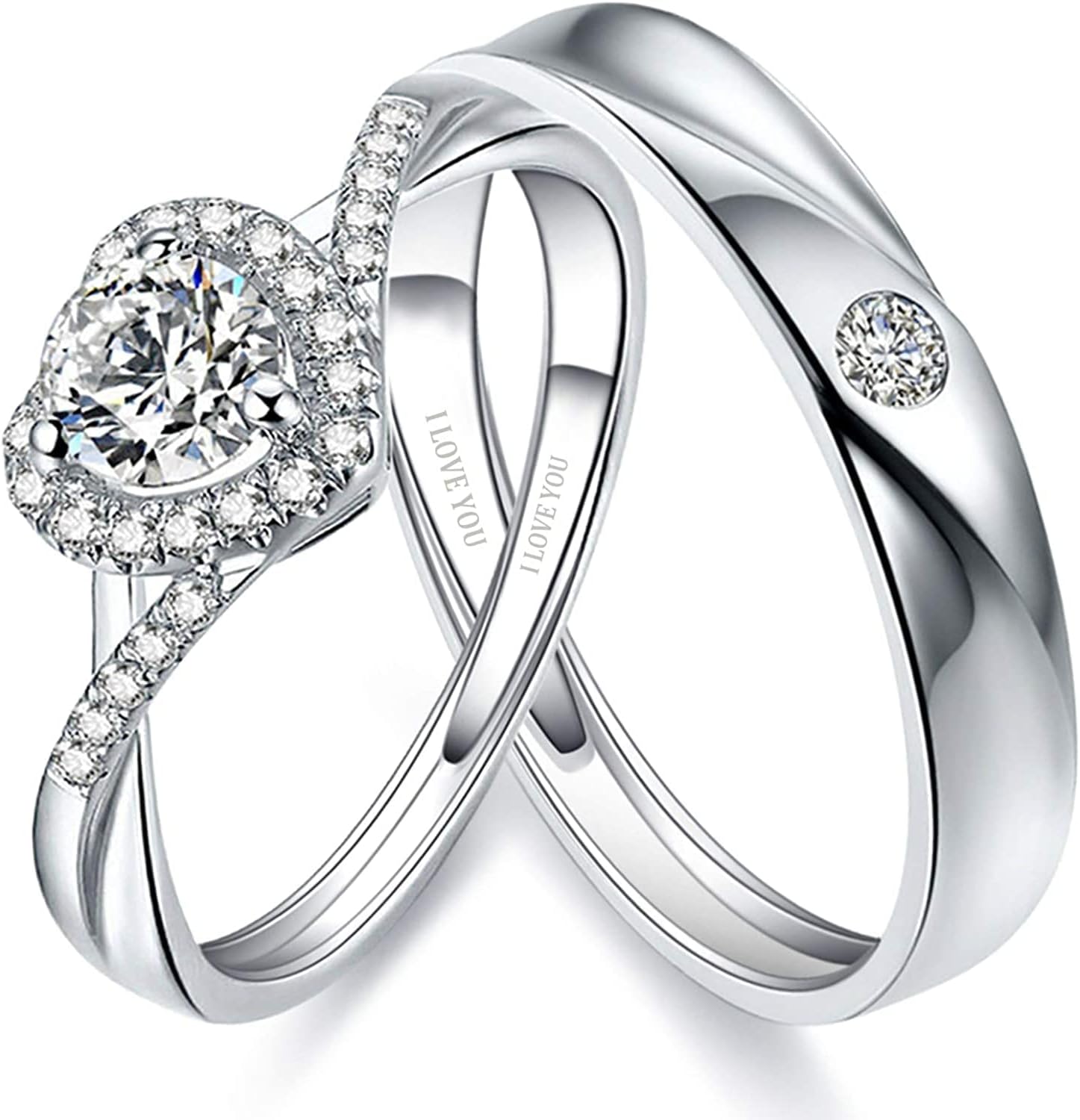 Sunamy Endless Love Matching Couple Rings for Him and Her Set, Adjustable S925 Silver Romantic Heart Design, Engagement Ring