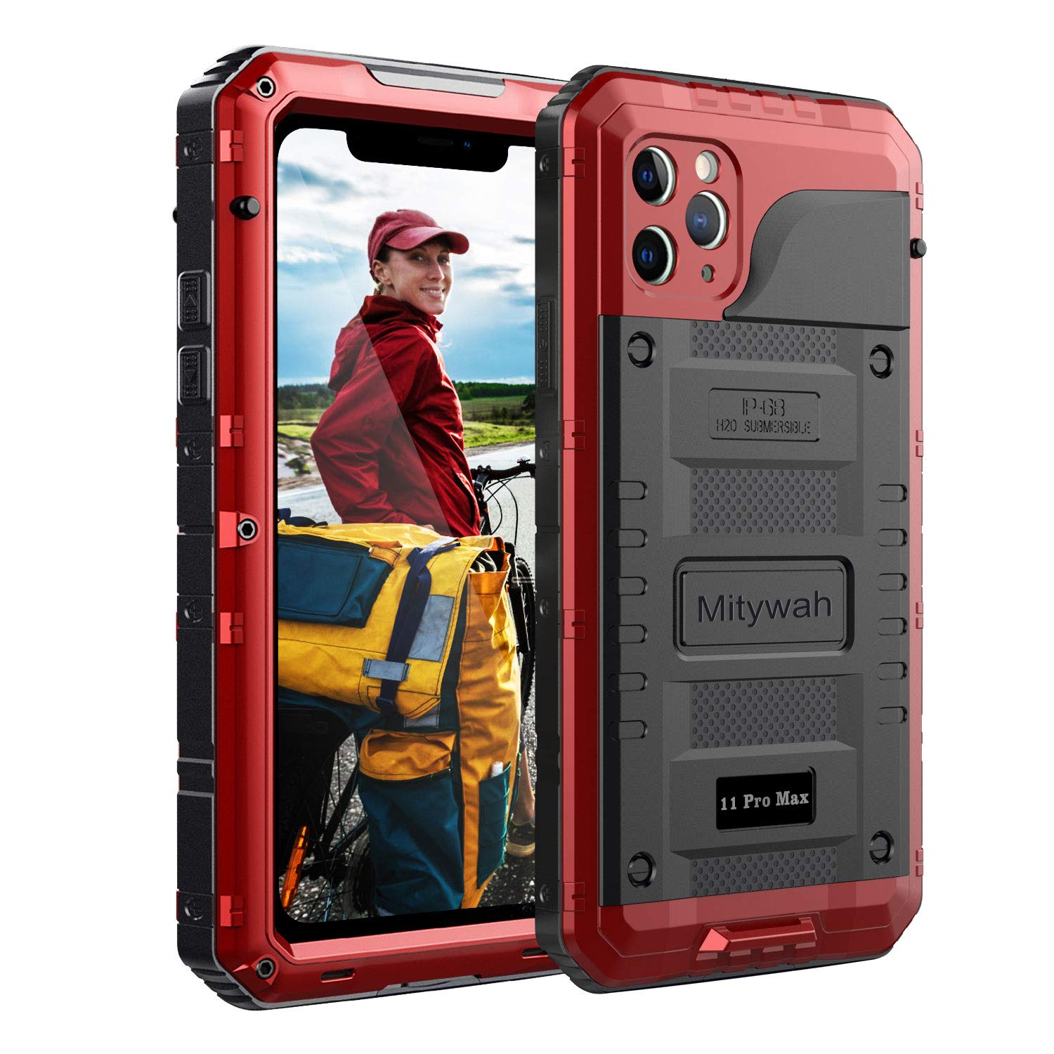 MitywahWaterproof Case for iPhone 11 Pro Max, Heavy Duty Military Grade Armor Metal Case, Full Body Protective Rugged Shockproof Dustproof Strong Thick Case for iPhone 11 Pro Max, Red
